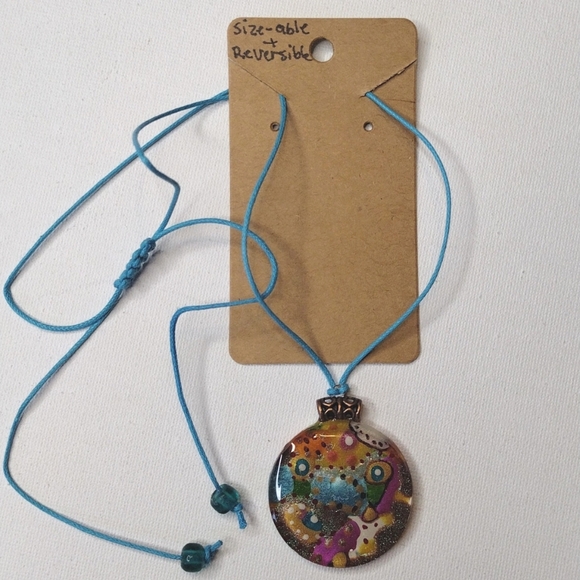 Geometric Multi-color Metallic Artwork OOAK Handmade Necklace - Picture 2 of 5